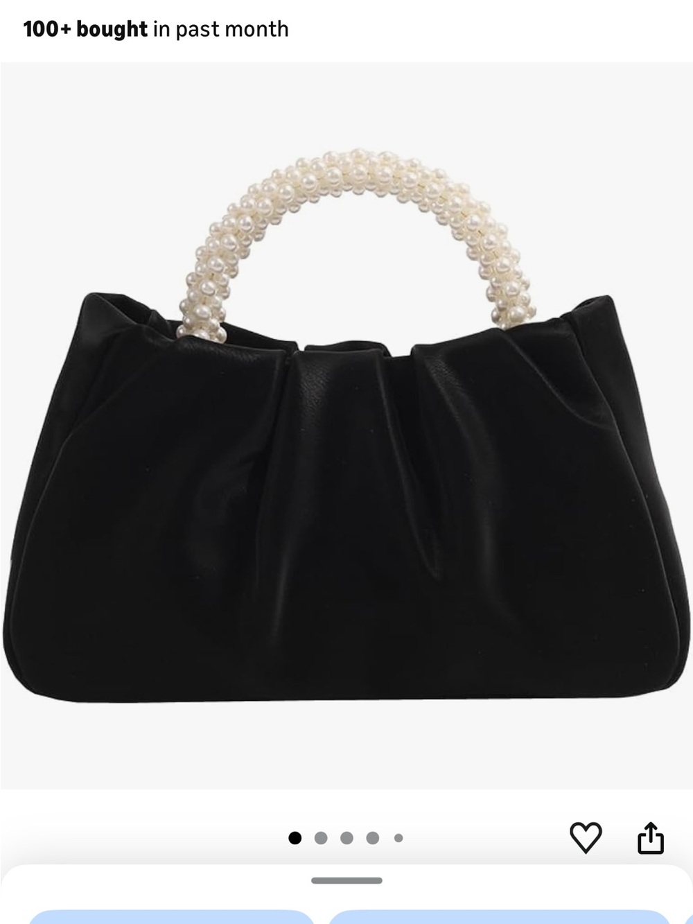 Beatfull Evening Purse Women Small Pearl Handbags Soft Leather Ruched in Black